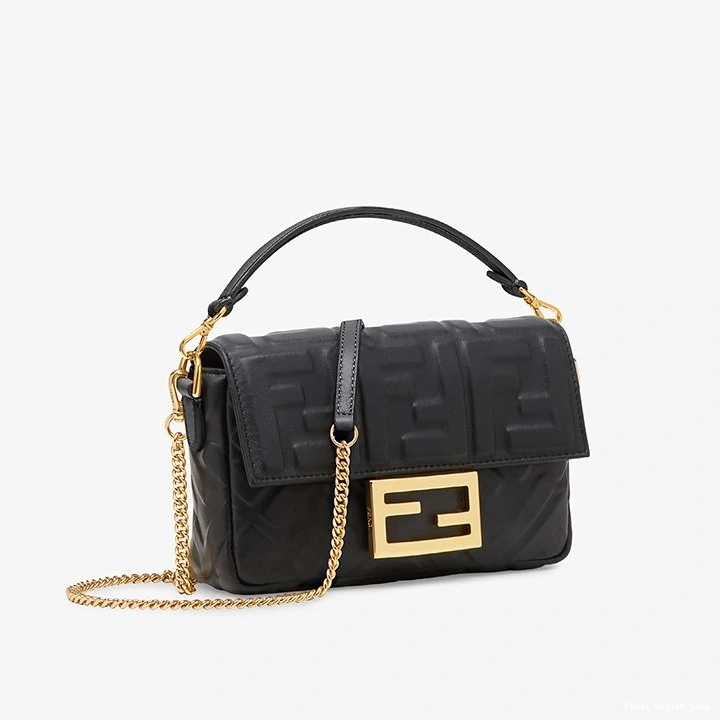 Cheap FF Fendi Mini Bag Baguette Nappa Black Motif In Leather 0806